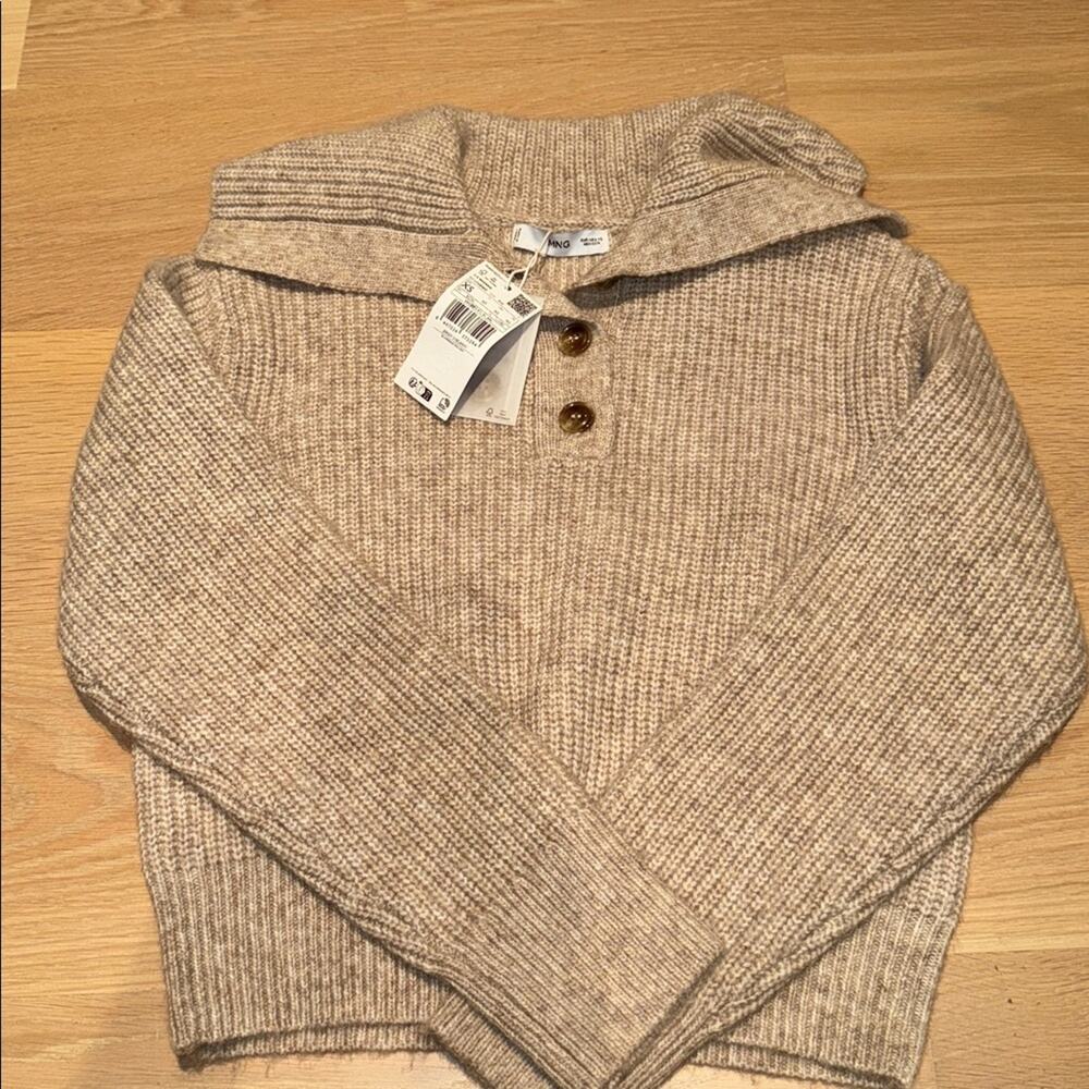 Mango CAMP-COLLAR KNIT SWEATER Sand XS - Picture 10 of 12